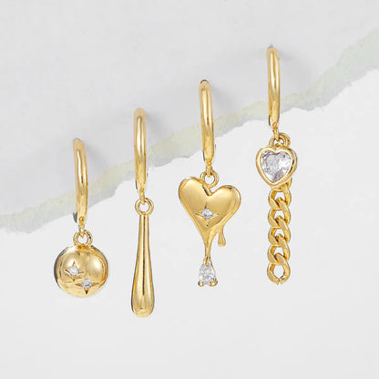 1 Set Casual Streetwear Tassel Heart Shape Plating Inlay Brass Zircon 18k Gold Plated Silver Plated Drop Earrings