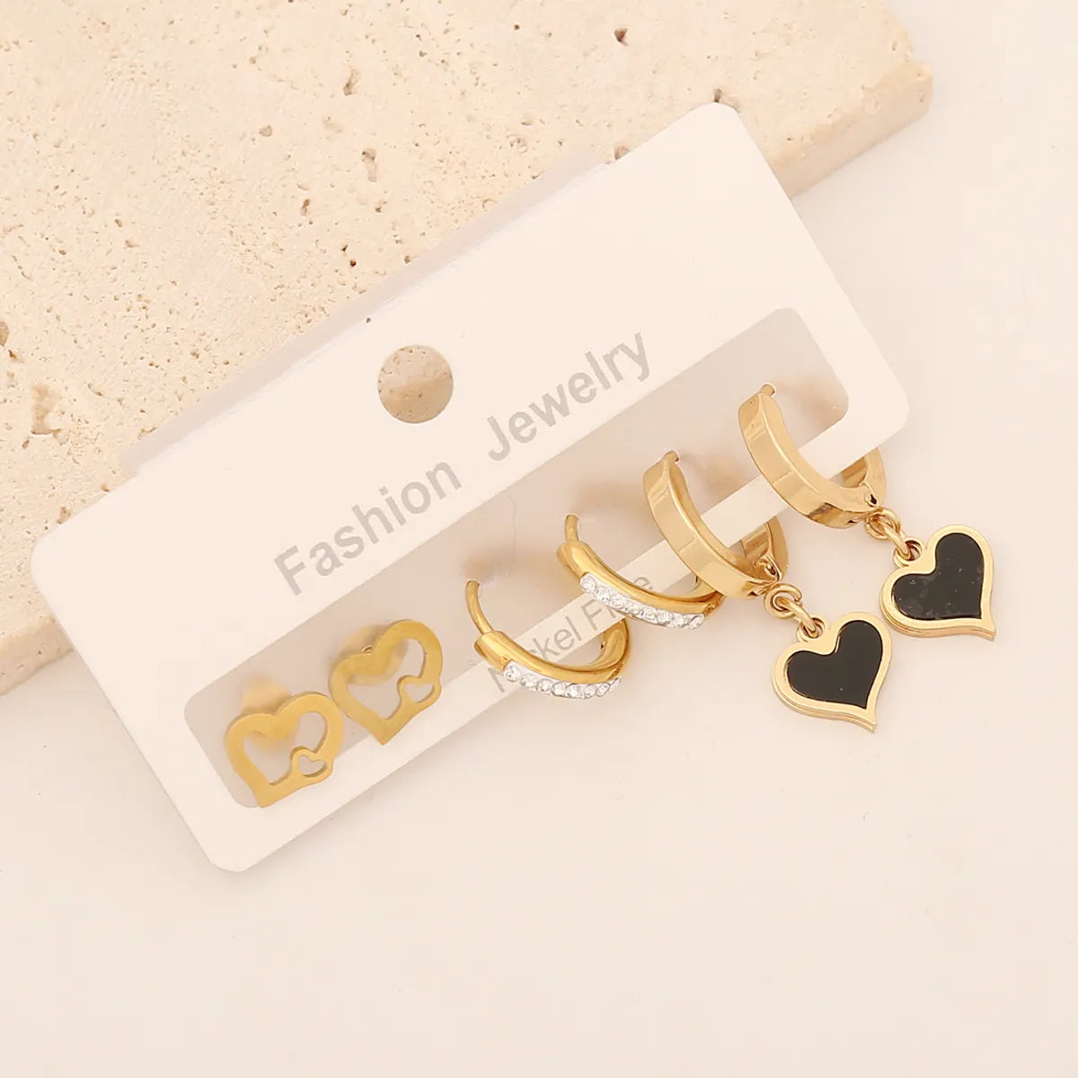 1 Set Classic Style Commute Star Moon Heart Shape Enamel Inlay Stainless Steel Zircon Earrings