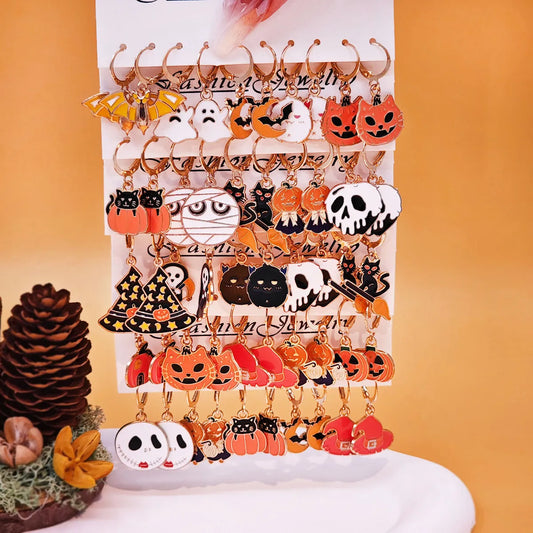 1 Set Classic Style Pumpkin Skull Alloy Drop Earrings