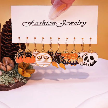 1 Set Classic Style Pumpkin Skull Alloy Drop Earrings