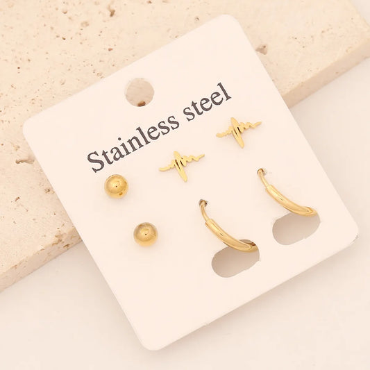 1 Set Commute Star Heart Shape Plating Stainless Steel Gold Plated Earrings Ear Studs