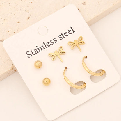 1 Set Commute Star Heart Shape Plating Stainless Steel Gold Plated Earrings Ear Studs