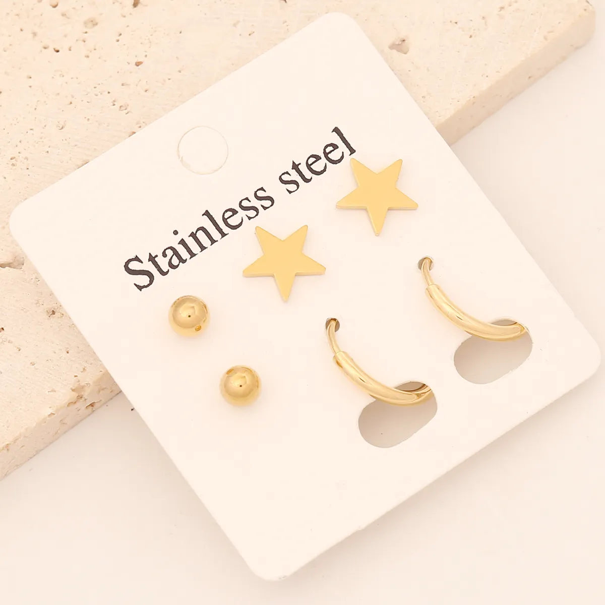 1 Set Commute Star Heart Shape Plating Stainless Steel Gold Plated Earrings Ear Studs