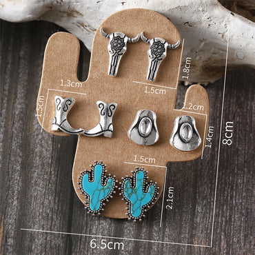 1 Set Cowboy Style Modern Style Classic Style Cactus Hat Boots Plating Inlay Zinc Alloy Turquoise Ear Studs