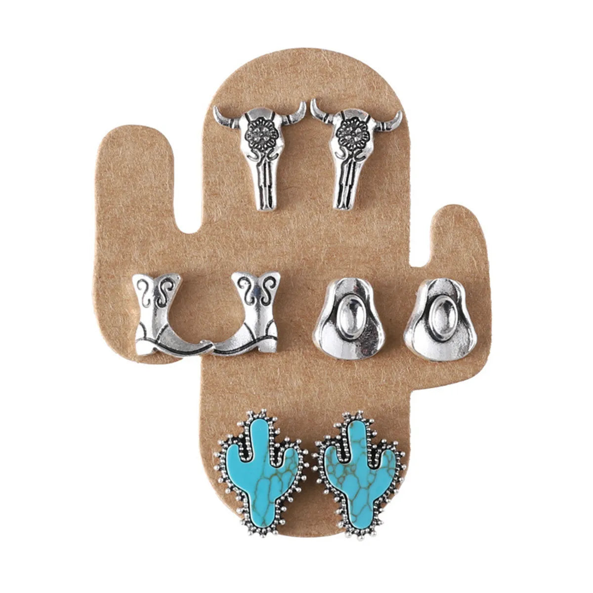 1 Set Cowboy Style Modern Style Classic Style Cactus Hat Boots Plating Inlay Zinc Alloy Turquoise Ear Studs