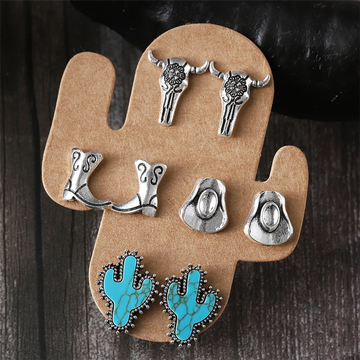 1 Set Cowboy Style Modern Style Classic Style Cactus Hat Boots Plating Inlay Zinc Alloy Turquoise Ear Studs