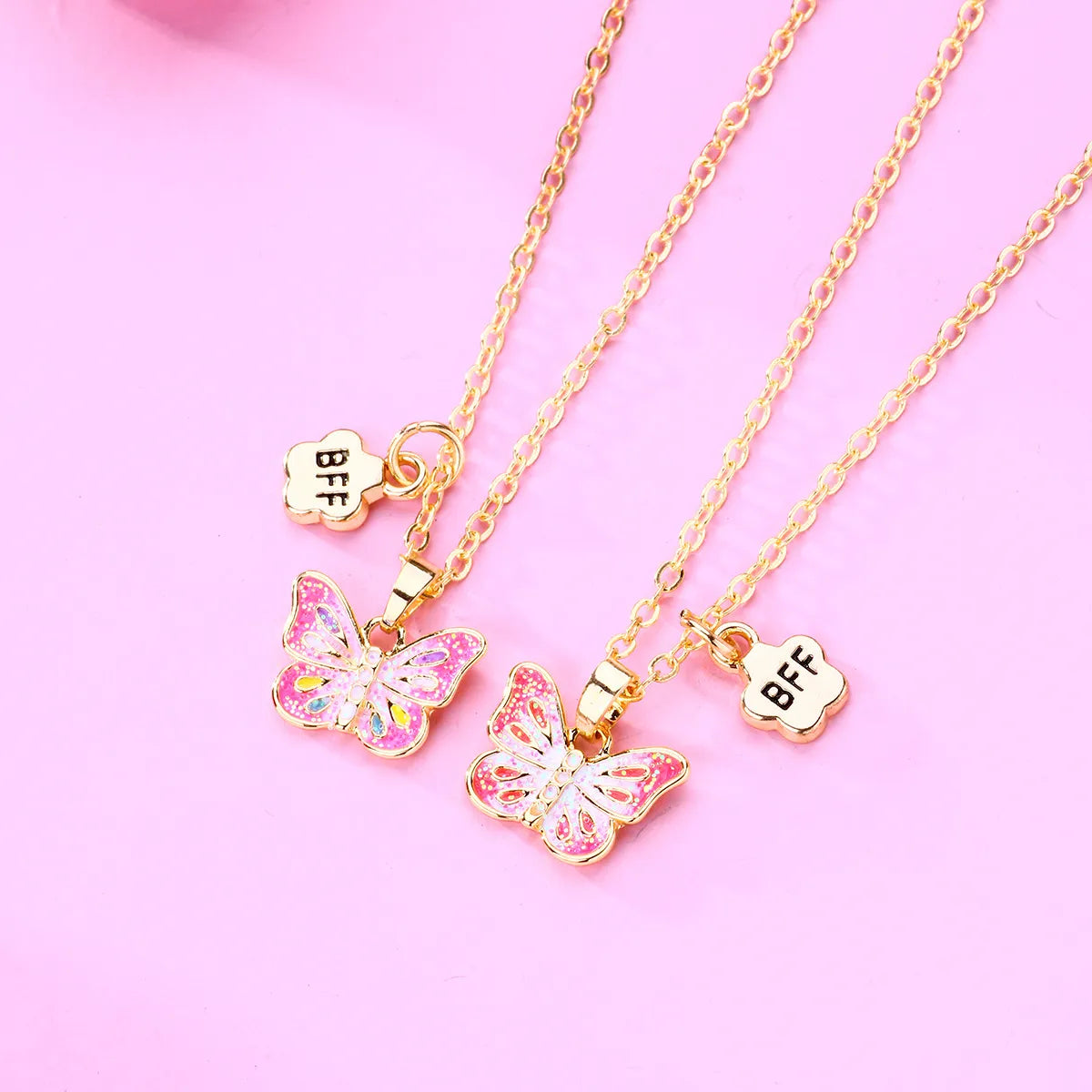 1 Set Cute Butterfly Alloy Sequins Enamel Plating Girl's Pendant Necklace