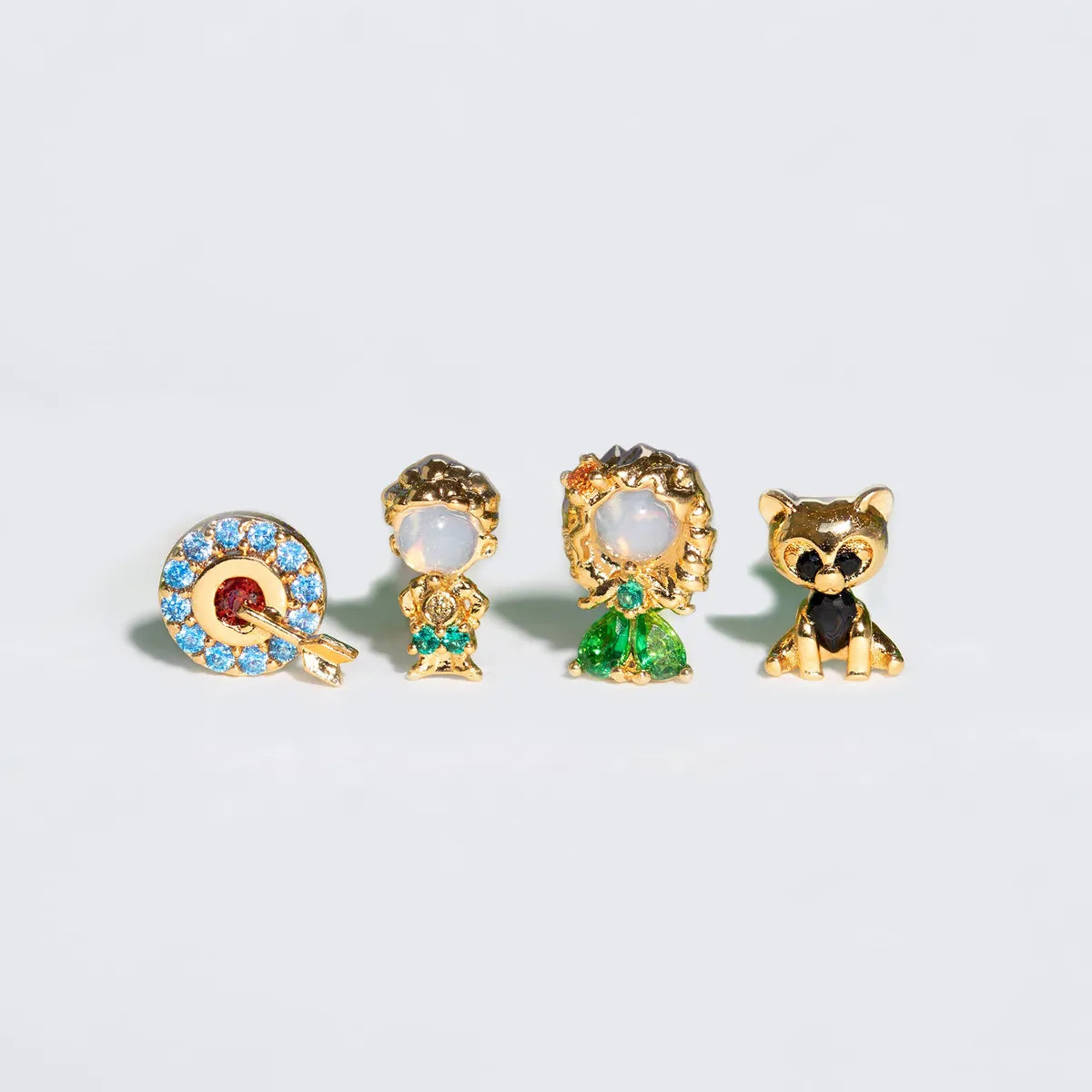 1 Set Cute Cartoon Character Asymmetrical Plating Inlay Brass Zircon 18k Gold Plated Ear Studs