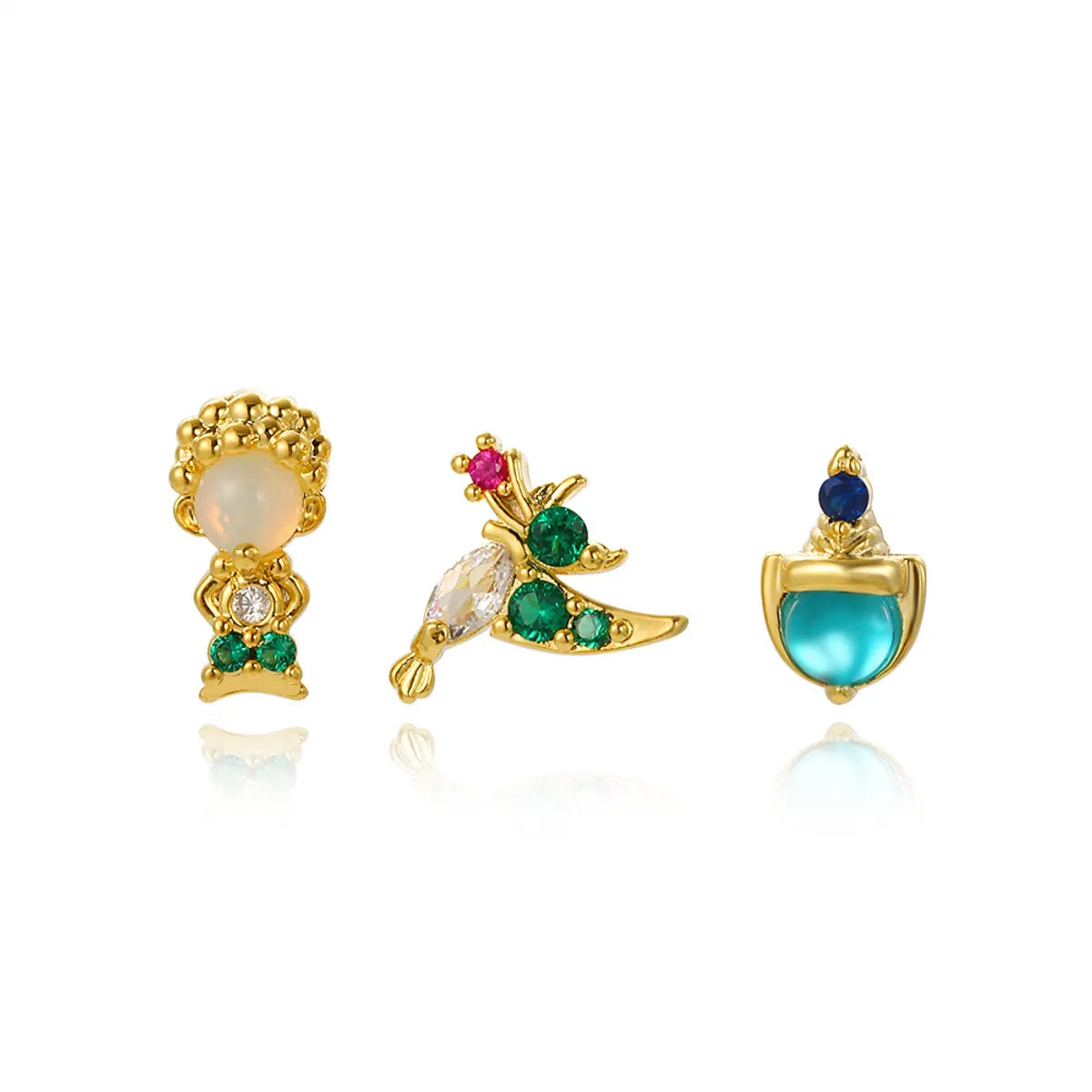 1 Set Cute Cartoon Character Plating Inlay Copper Zircon Ear Studs