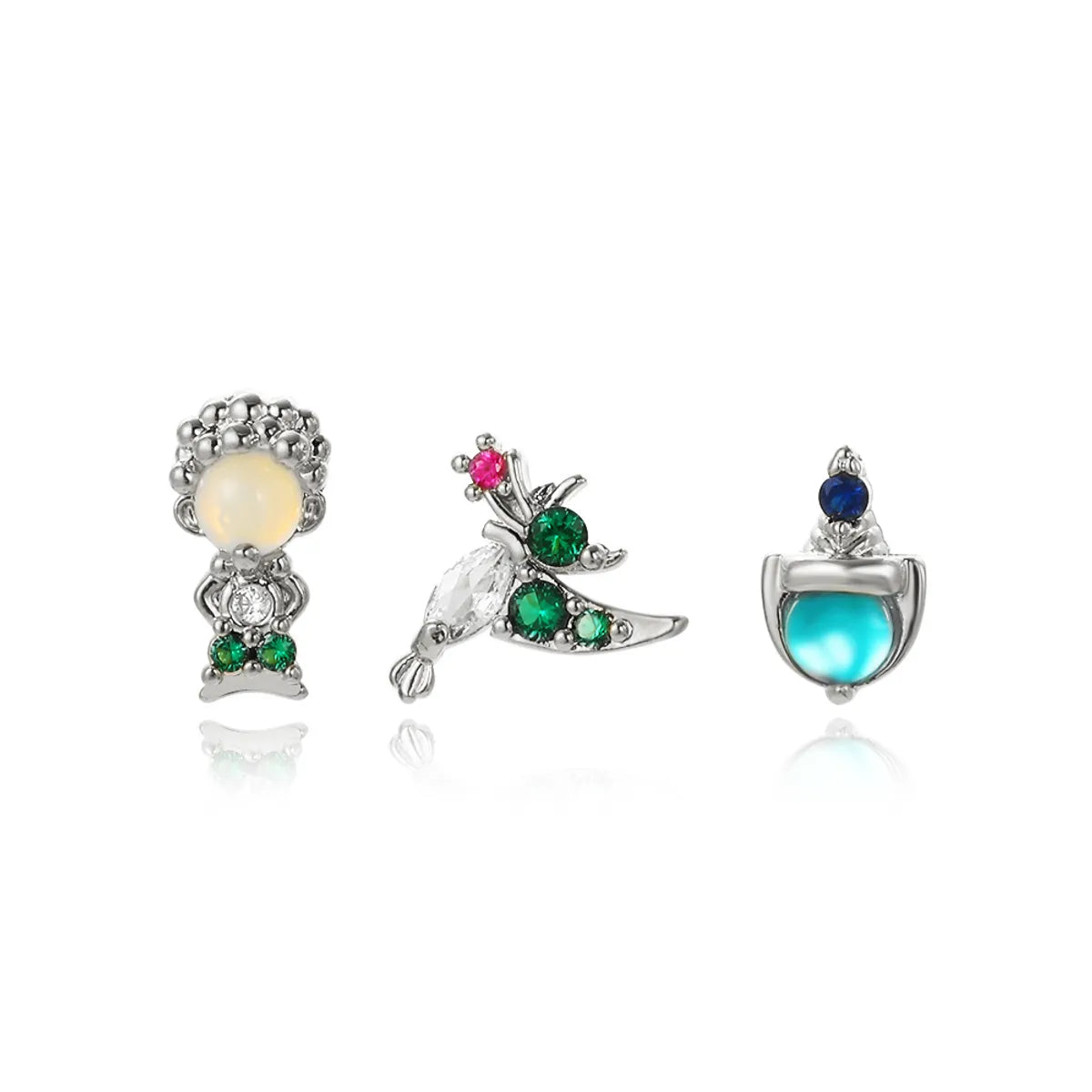 1 Set Cute Cartoon Character Plating Inlay Copper Zircon Ear Studs