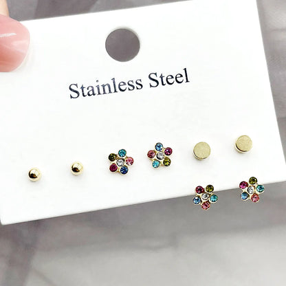 1 Set Cute French Style Sweet Flower Enamel Plating Inlay Stainless Steel Artificial Pearls Zircon Gold Plated Ear Studs