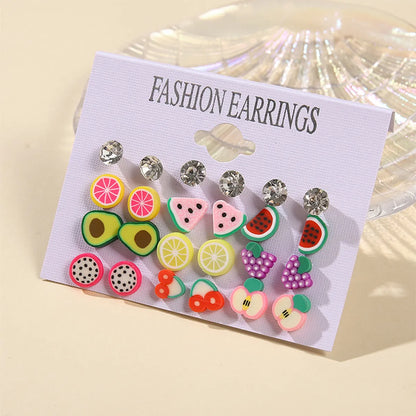 1 Set Cute Fruit Flower Plastic Ear Studs