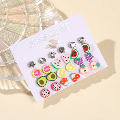 1 Set Cute Fruit Flower Plastic Ear Studs