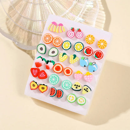 1 Set Cute Fruit Flower Plastic Ear Studs