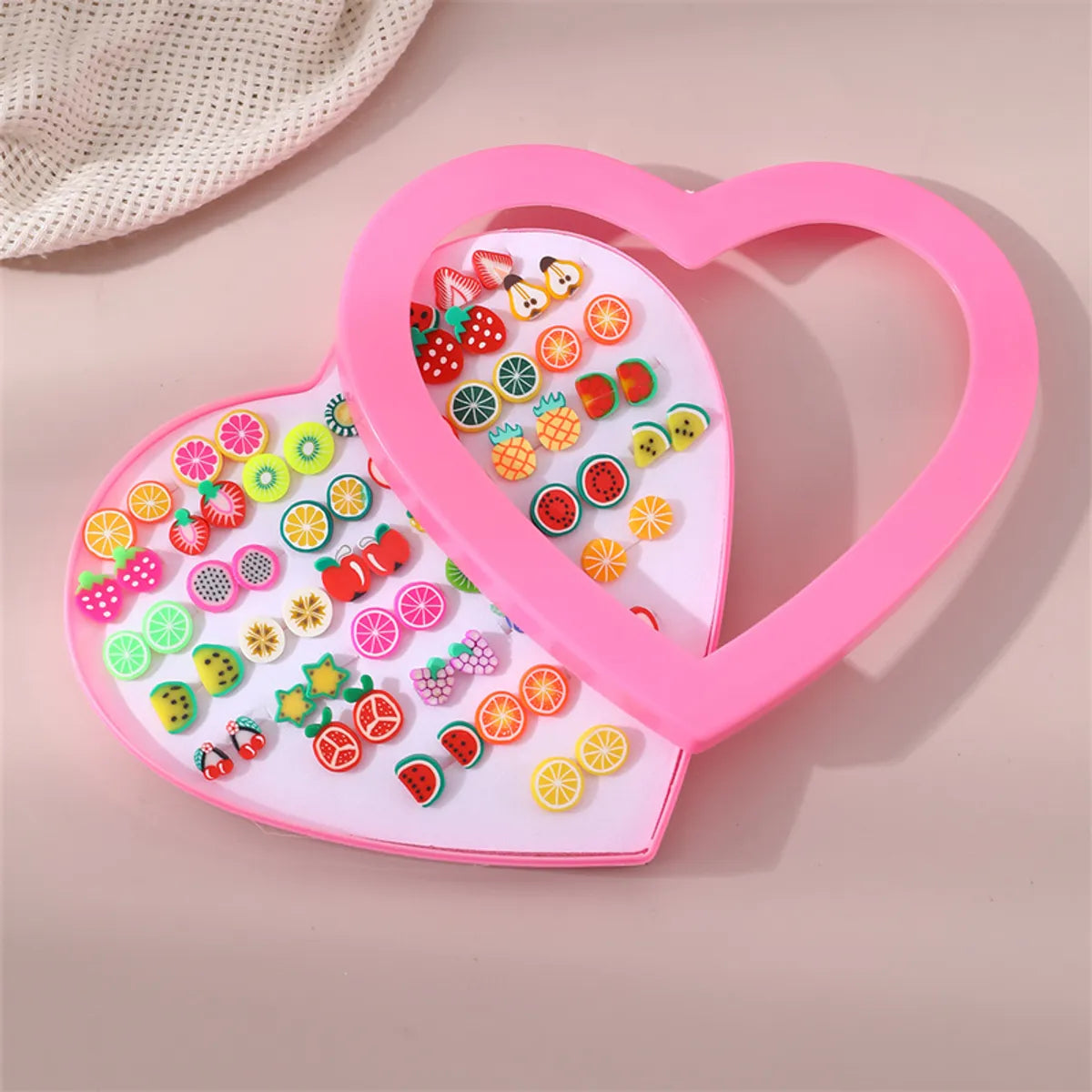 1 Set Cute Fruit Heart Shape Resin Ear Studs