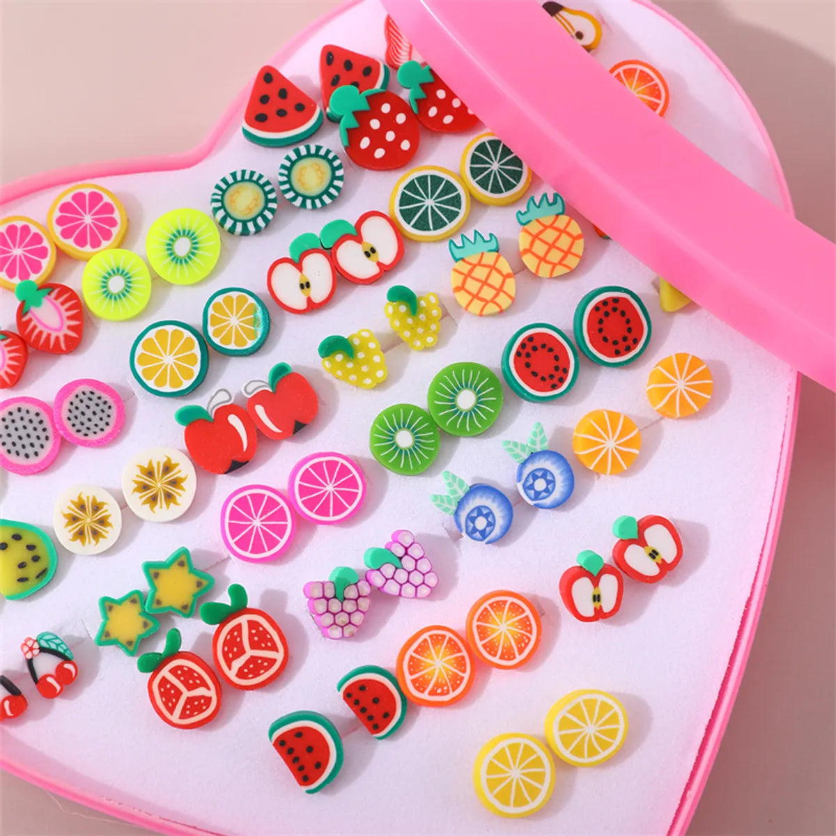 1 Set Cute Fruit Heart Shape Resin Ear Studs