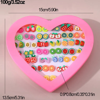 1 Set Cute Fruit Heart Shape Resin Ear Studs