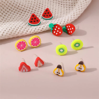 1 Set Cute Fruit Heart Shape Resin Ear Studs