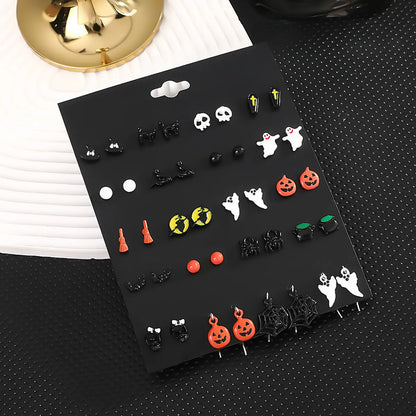 1 Set Cute Funny Halloween Pattern Pumpkin Skull Plating Alloy Ear Studs