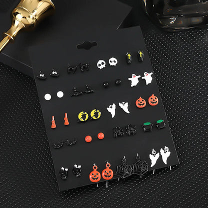 1 Set Cute Funny Halloween Pattern Pumpkin Skull Plating Alloy Ear Studs