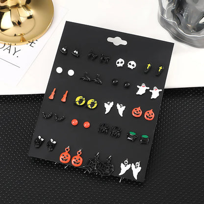 1 Set Cute Funny Halloween Pattern Pumpkin Skull Plating Alloy Ear Studs