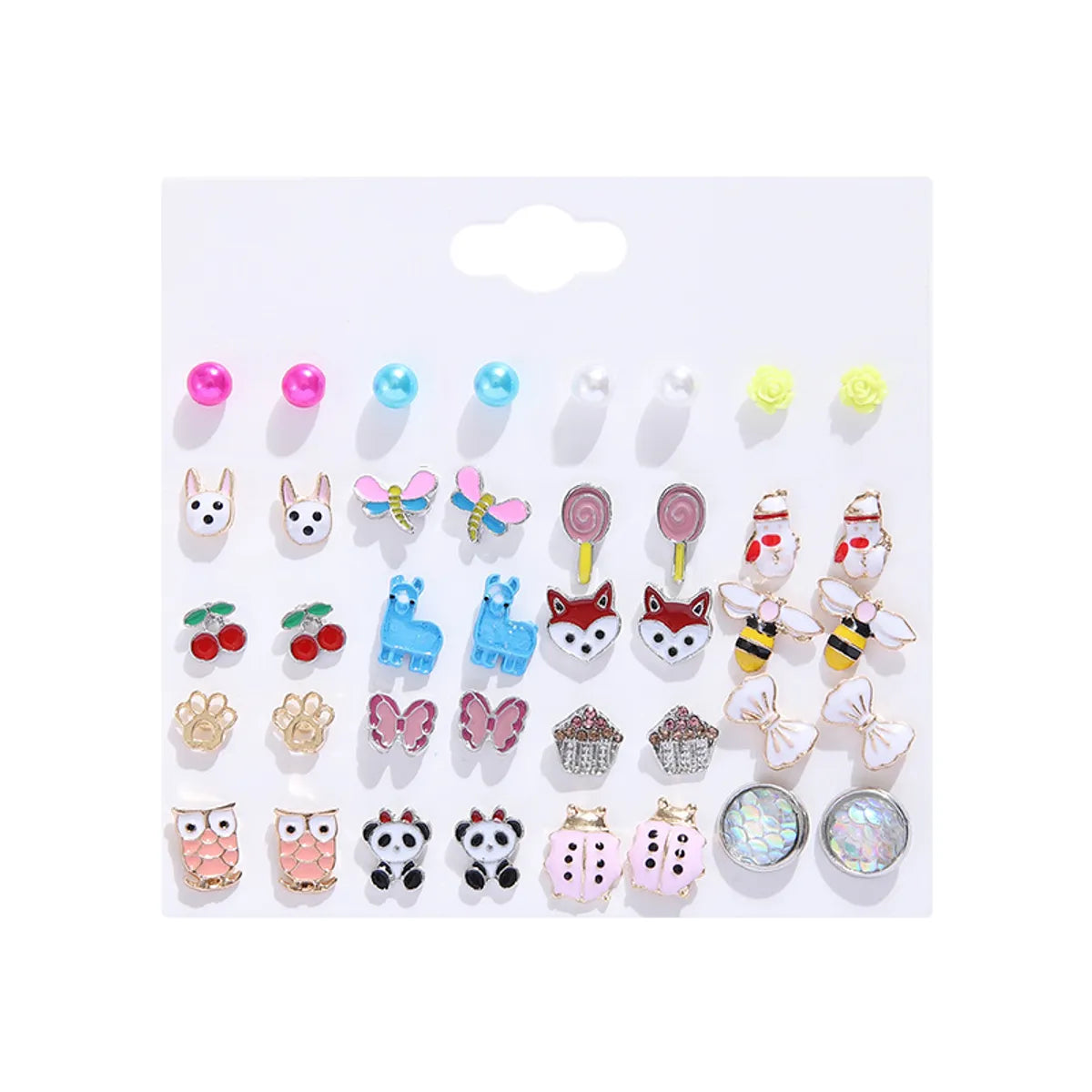 1 Set Cute Heart Shape Fox Cake Alloy Enamel Inlay Pearl Women's Ear Studs