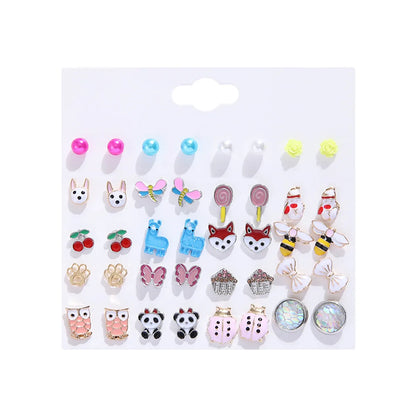 1 Set Cute Heart Shape Fox Cake Alloy Enamel Inlay Pearl Women's Ear Studs