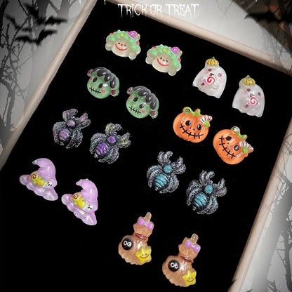 1 Set Cute Pumpkin Spider Magic Hat Handmade Resin Ear Studs