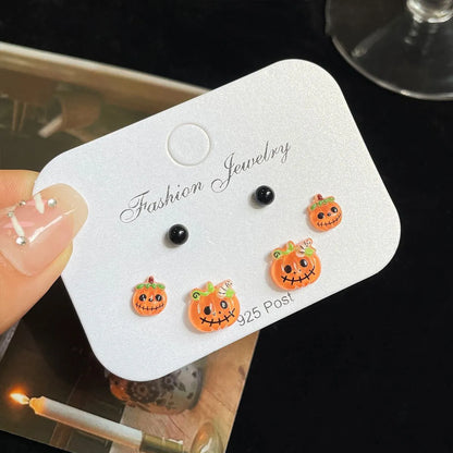 1 Set Cute Pumpkin Spider Magic Hat Handmade Resin Ear Studs