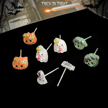 1 Set Cute Pumpkin Spider Magic Hat Handmade Resin Ear Studs