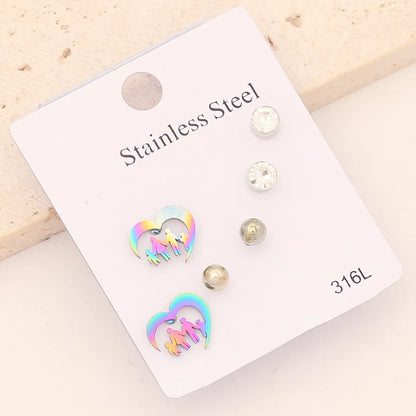 1 Set Cute Romantic Heart Shape Crown Butterfly Plating Inlay Stainless Steel Zircon Ear Studs