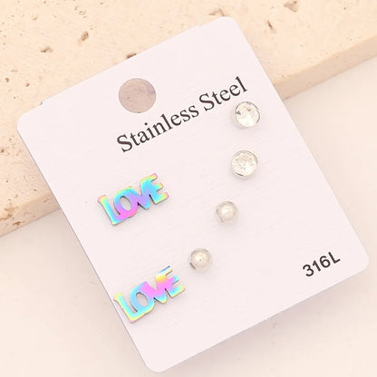 1 Set Cute Romantic Heart Shape Crown Butterfly Plating Inlay Stainless Steel Zircon Ear Studs