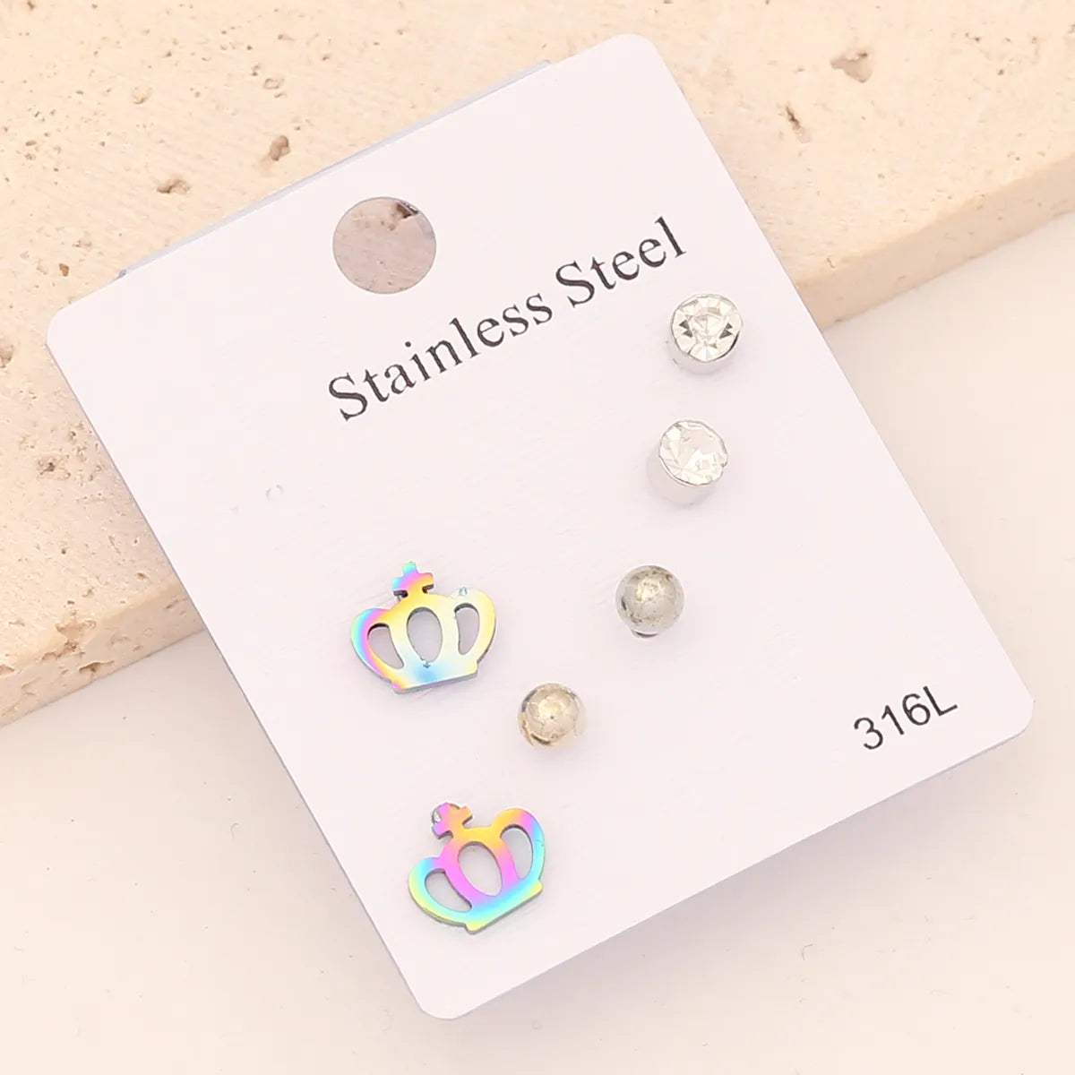 1 Set Cute Romantic Heart Shape Crown Butterfly Plating Inlay Stainless Steel Zircon Ear Studs