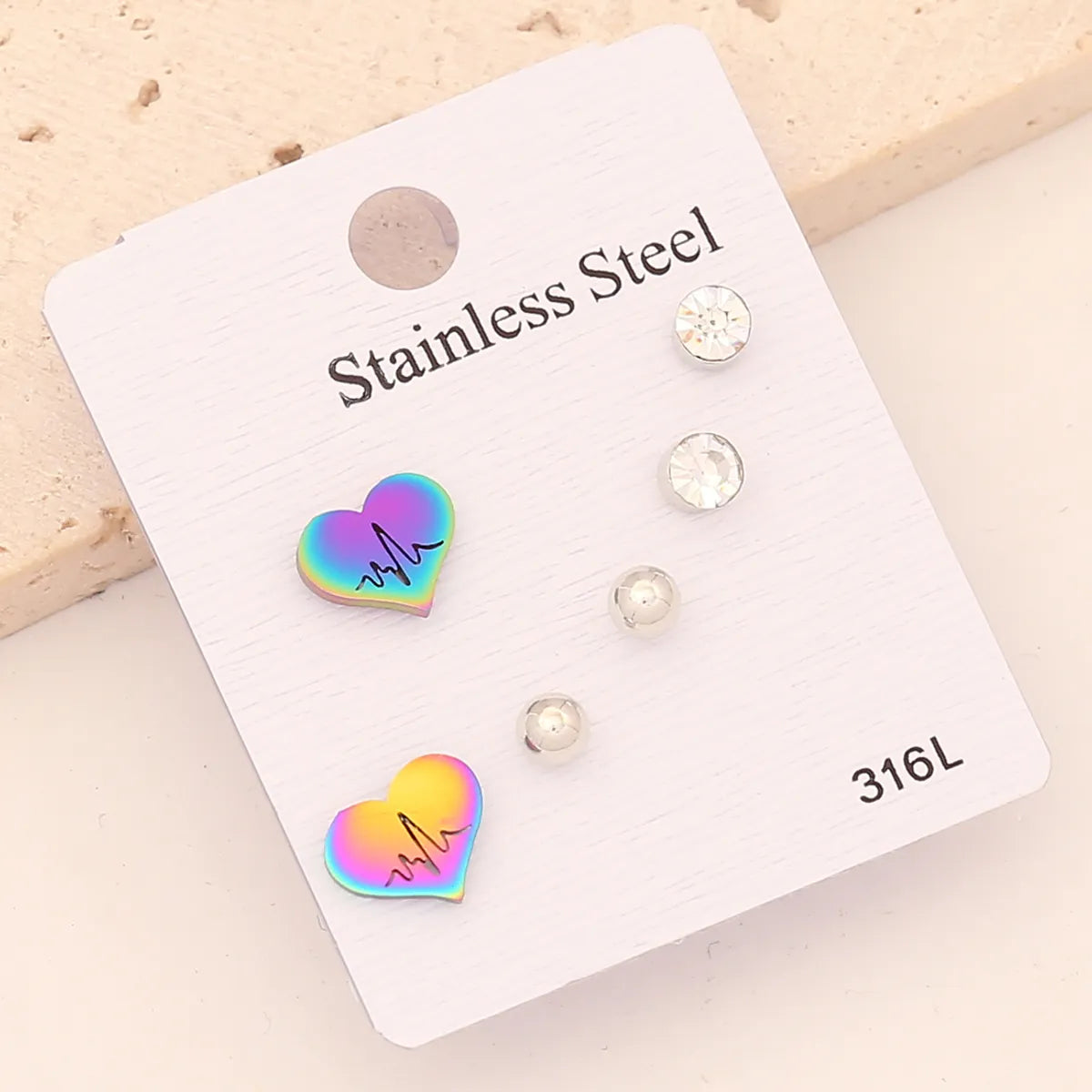 1 Set Cute Romantic Heart Shape Crown Butterfly Plating Inlay Stainless Steel Zircon Ear Studs