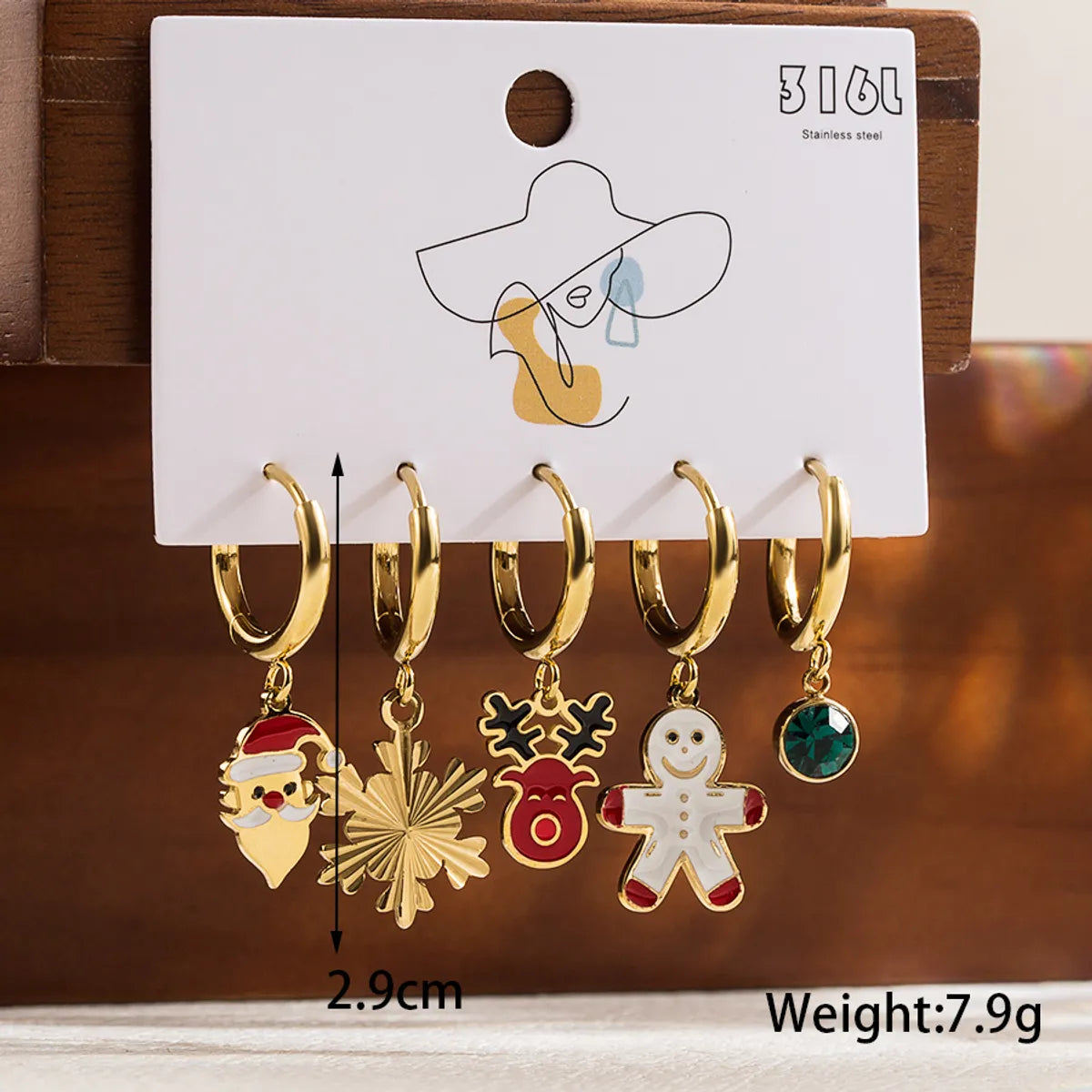 1 Set Cute Romantic Santa Claus Cattle Snowman Enamel Plating Inlay Stainless Steel Zircon 14k Gold Plated Drop Earrings