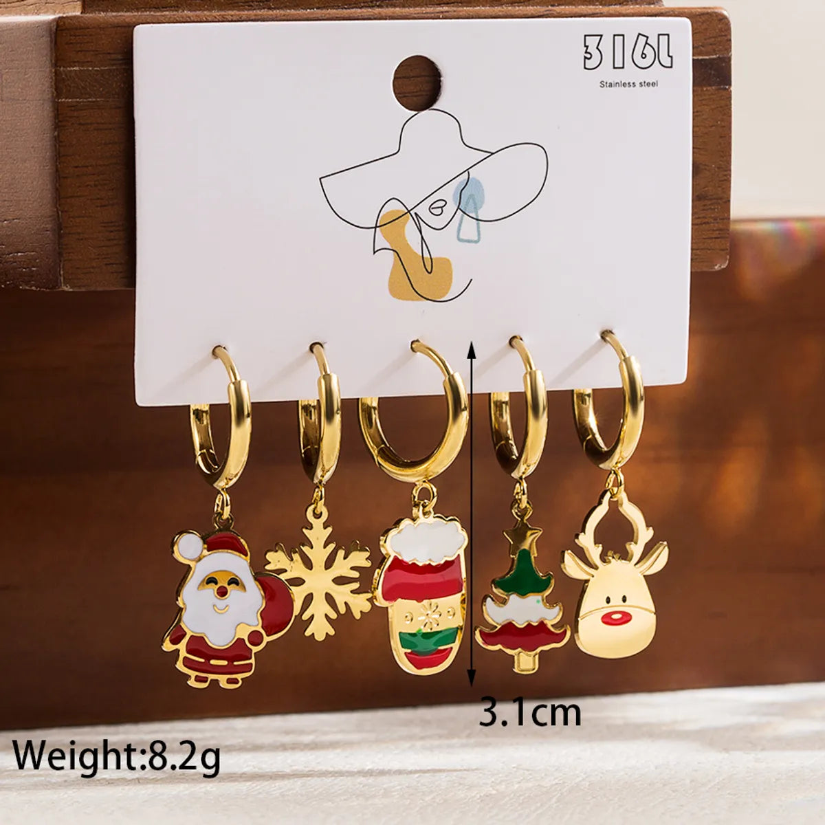 1 Set Cute Romantic Santa Claus Cattle Snowman Enamel Plating Inlay Stainless Steel Zircon 14k Gold Plated Drop Earrings