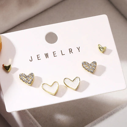 1 Set Cute Simple Style Heart Shape Inlay Alloy Zircon Ear Studs