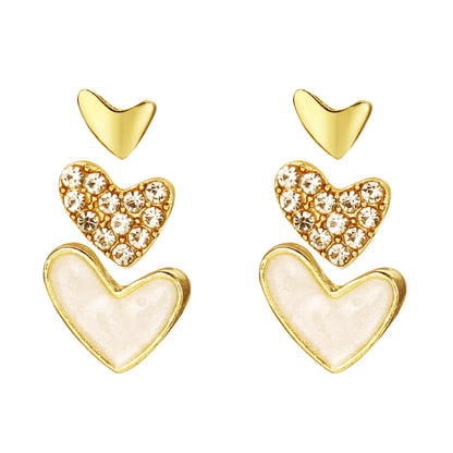 1 Set Cute Simple Style Heart Shape Inlay Alloy Zircon Ear Studs