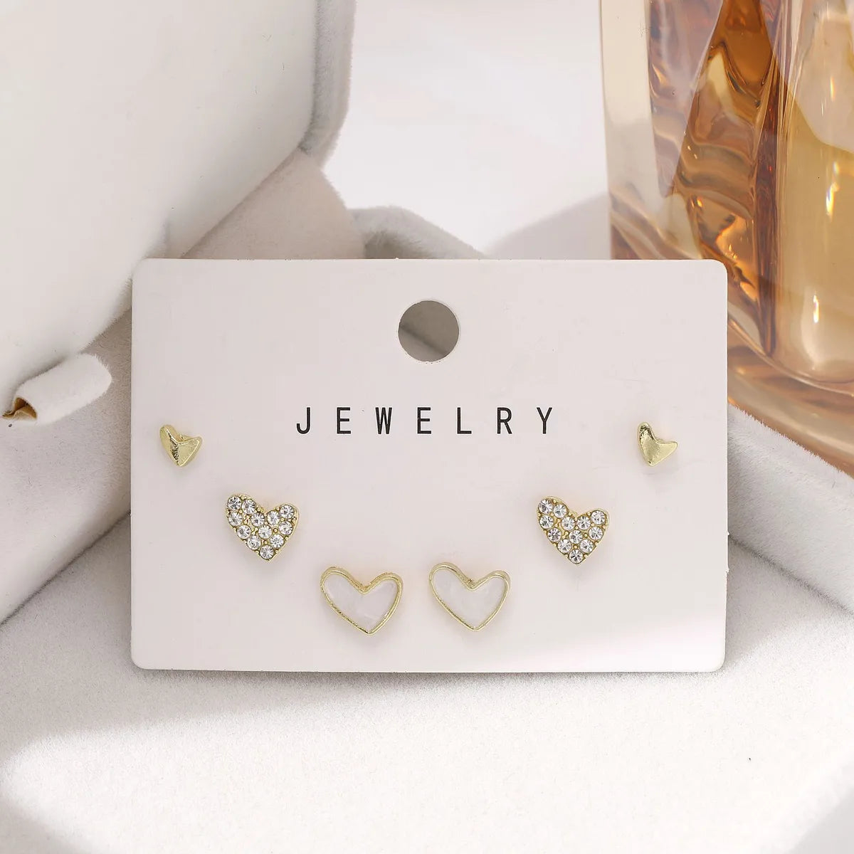 1 Set Cute Simple Style Heart Shape Inlay Alloy Zircon Ear Studs