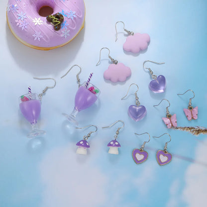 1 Set Cute Sweet Cartoon Character Heart Shape Plating Alloy Resin Drop Earrings