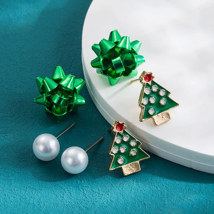 1 Set Cute Sweet Christmas Tree Flower Enamel Alloy Ear Studs