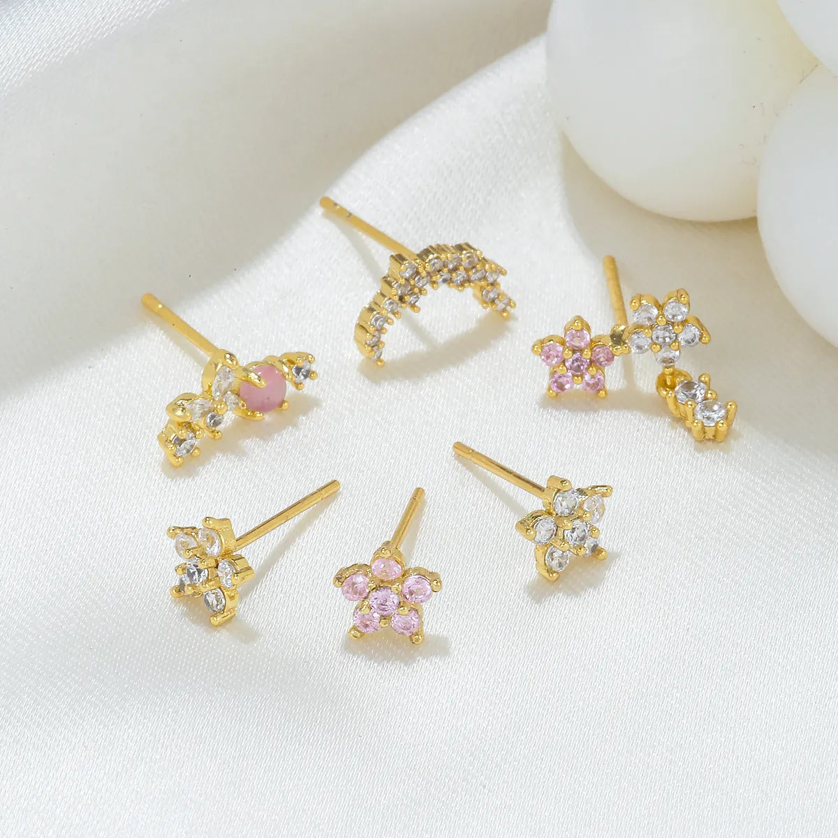 1 Set Cute Sweet Flower Plating Inlay Brass Zircon 18k Gold Plated Silver Plated Drop Earrings