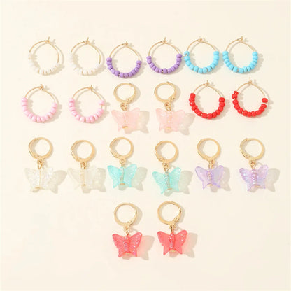 1 Set Cute Sweet Heart Shape Butterfly Beaded Hollow Out Alloy Earrings