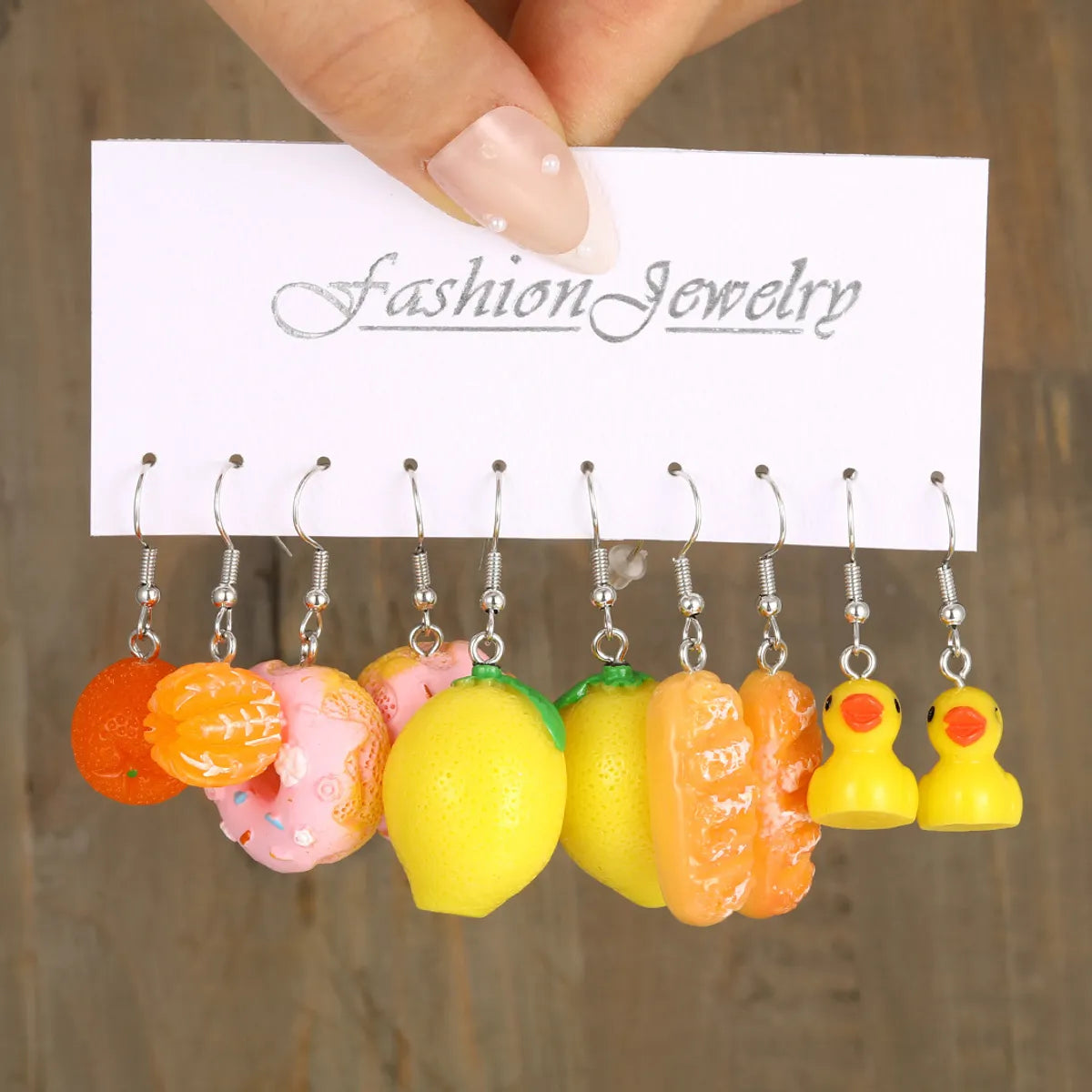 1 Set Cute Sweet Lemon Donuts Plating Alloy Resin Ear Hook