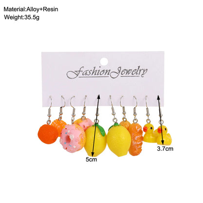 1 Set Cute Sweet Lemon Donuts Plating Alloy Resin Ear Hook