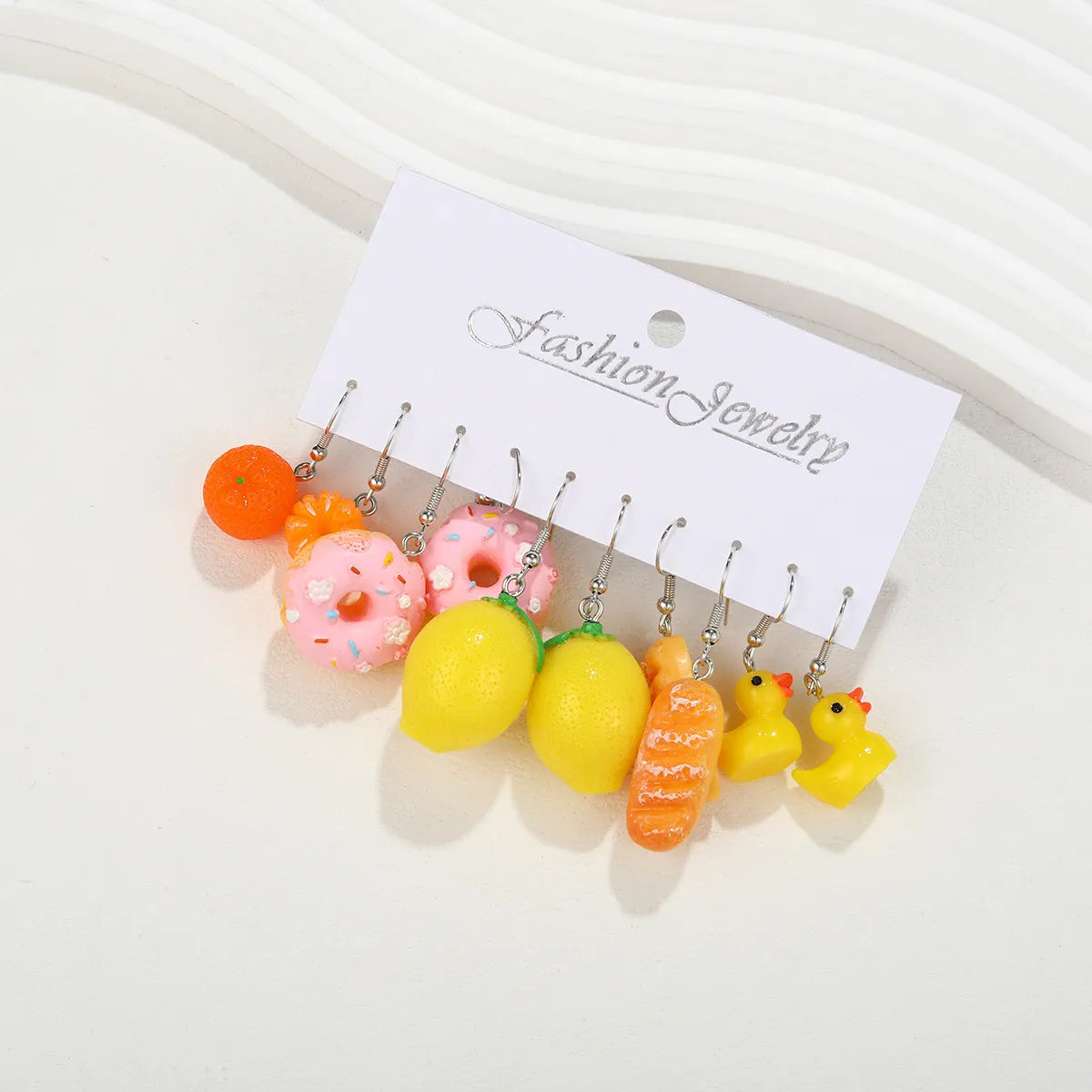 1 Set Cute Sweet Lemon Donuts Plating Alloy Resin Ear Hook