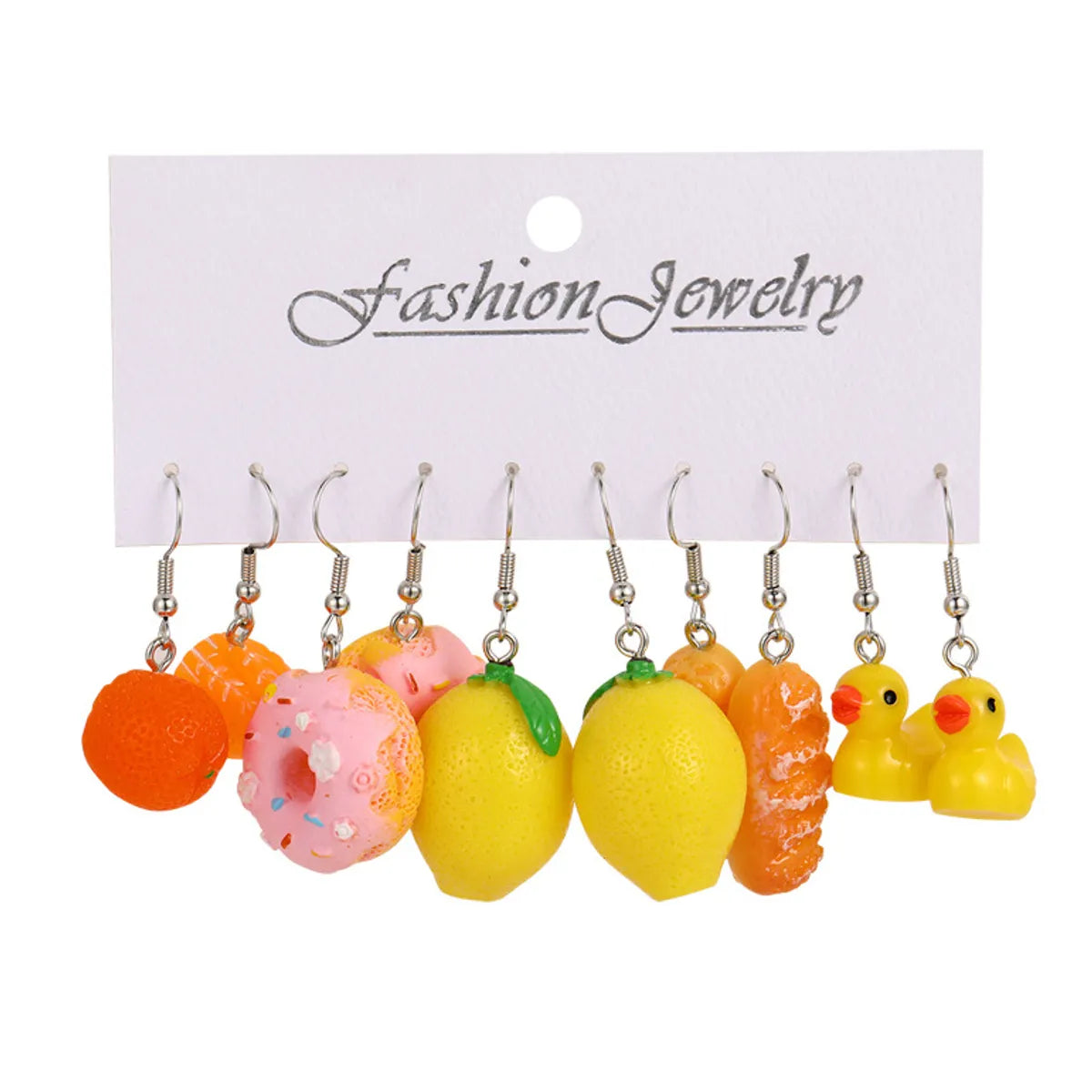 1 Set Cute Sweet Lemon Donuts Plating Alloy Resin Ear Hook