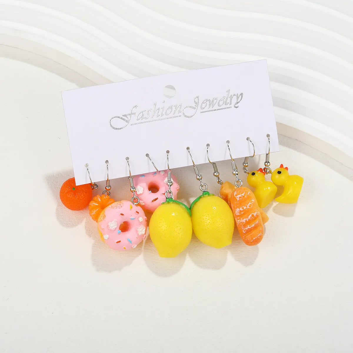 1 Set Cute Sweet Lemon Donuts Plating Alloy Resin Ear Hook