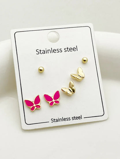 1 Set Cute Sweet Lips Star Paw Print Enamel Plating Inlay Stainless Steel Artificial Pearls Gold Plated Ear Studs