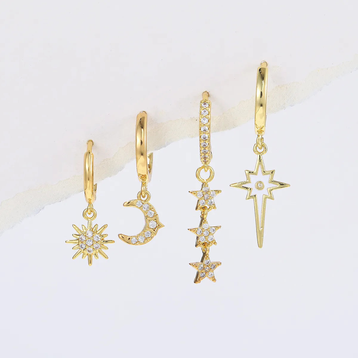 1 Set Cute Sweet Star Moon Plating Inlay Brass Zircon 18k Gold Plated Silver Plated Drop Earrings